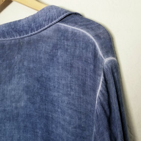 Bella Dahl Blue Distressed Split Side Longline Tunic Button Down Shirt Top L USA - Picture 11 of 15
